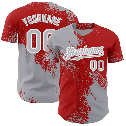 Custom Gray Red-White 3D Pattern Design Abstract Brush Stroke Authentic Baseball Jersey - Sky-Custom