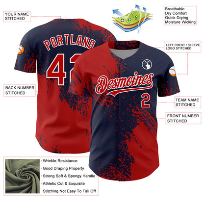 Custom Red Navy-White 3D Pattern Design Abstract Brush Stroke Authentic Baseball Jersey - Sky-Custom