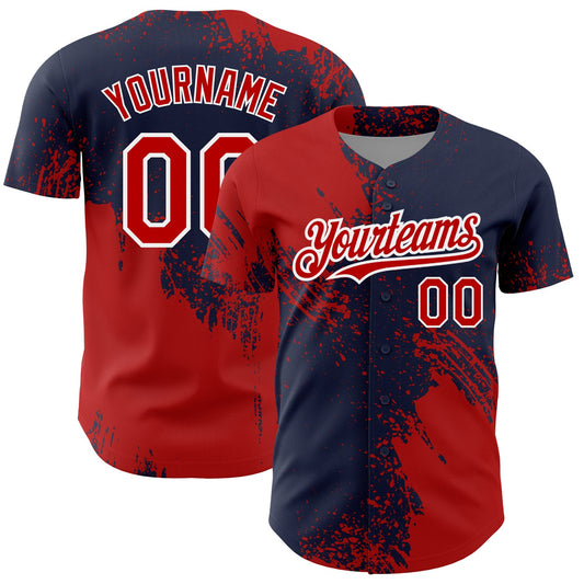 Custom Red Navy-White 3D Pattern Design Abstract Brush Stroke Authentic Baseball Jersey - Sky-Custom