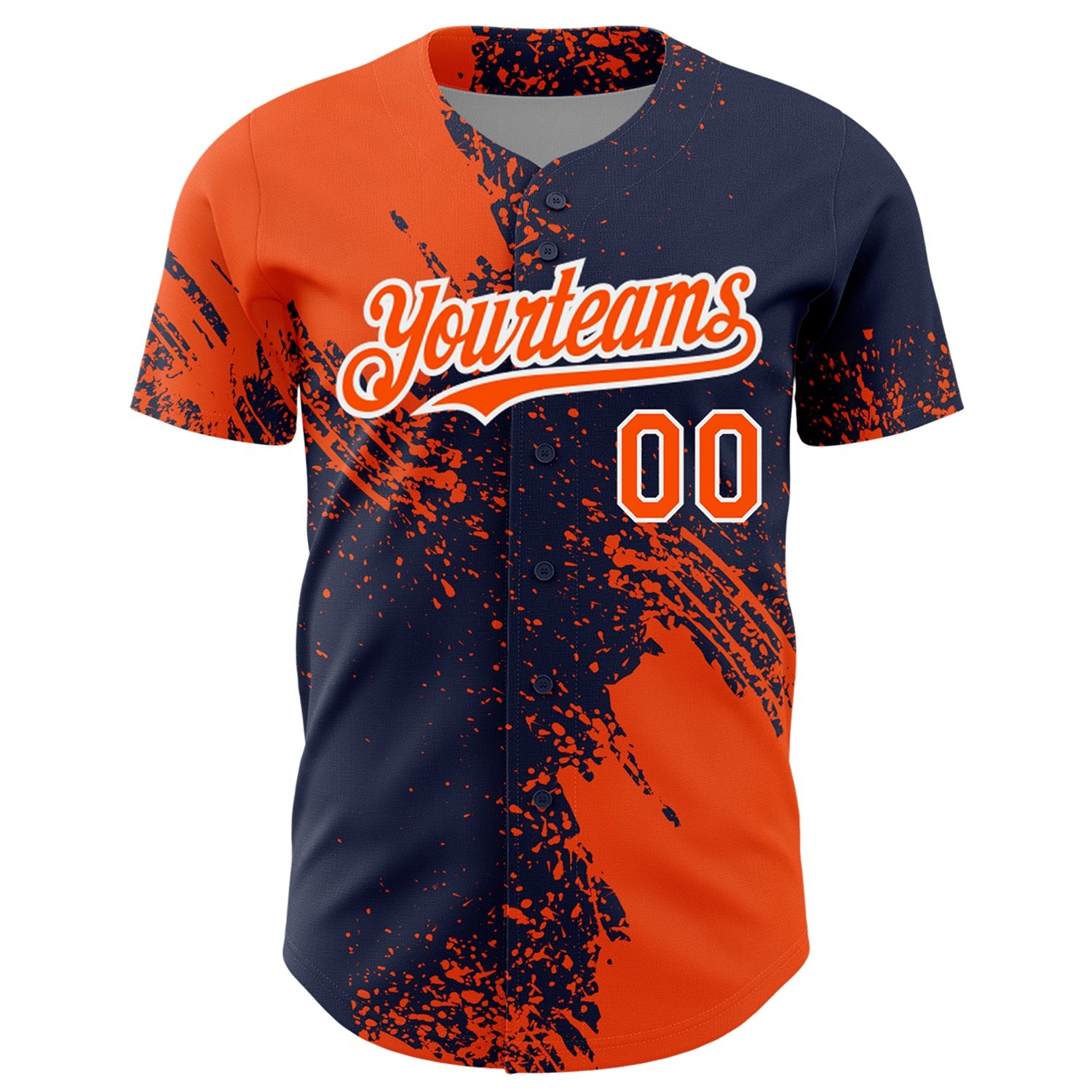 Custom Orange Navy-White 3D Pattern Design Abstract Brush Stroke Authentic Baseball Jersey - Sky-Custom