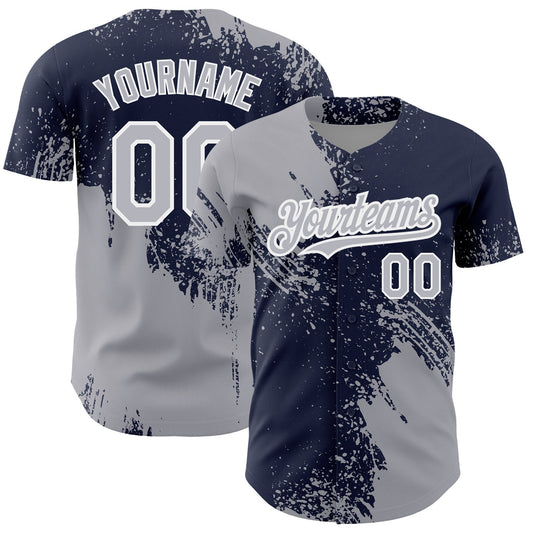 Custom Gray Navy-White 3D Pattern Design Abstract Brush Stroke Authentic Baseball Jersey - Sky-Custom