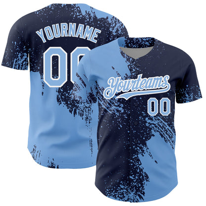 Custom Light Blue Navy-White 3D Pattern Design Abstract Brush Stroke Authentic Baseball Jersey - Sky-Custom