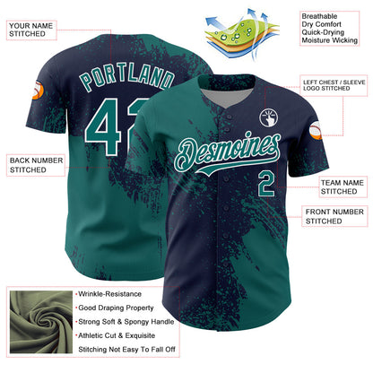 Custom Teal Navy-White 3D Pattern Design Abstract Brush Stroke Authentic Baseball Jersey - Sky-Custom