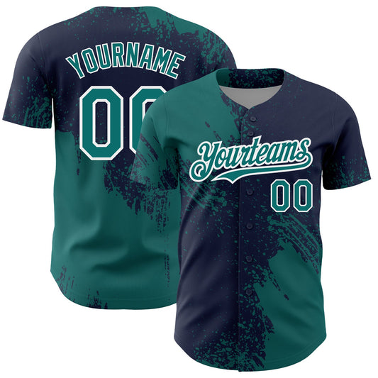 Custom Teal Navy-White 3D Pattern Design Abstract Brush Stroke Authentic Baseball Jersey - Sky-Custom