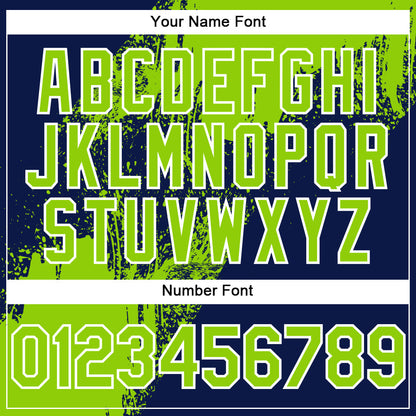 Custom Neon Green Navy-White 3D Pattern Design Abstract Brush Stroke Authentic Baseball Jersey - Sky-Custom