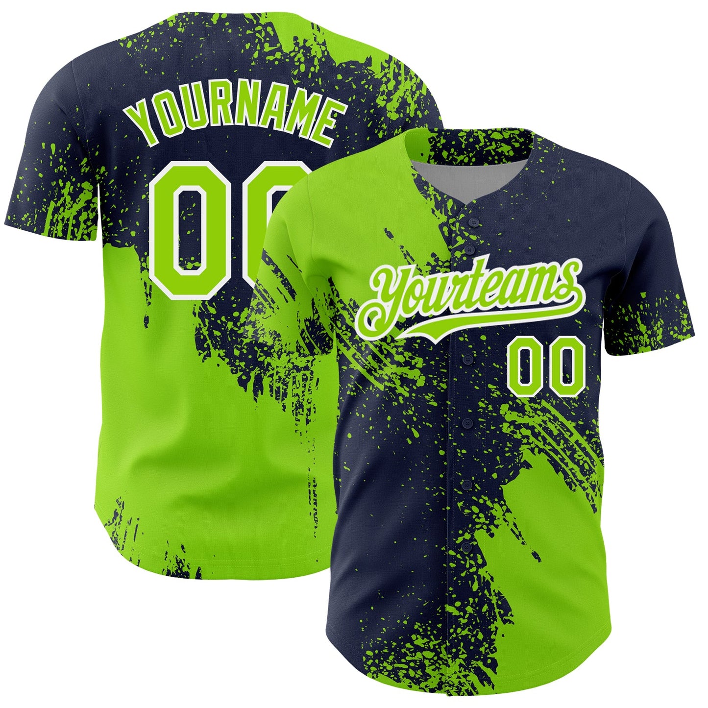 Custom Neon Green Navy-White 3D Pattern Design Abstract Brush Stroke Authentic Baseball Jersey - Sky-Custom