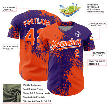 Custom Orange Purple-White 3D Pattern Design Abstract Brush Stroke Authentic Baseball Jersey - Sky-Custom