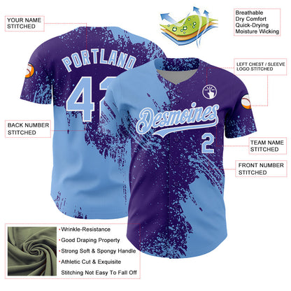 Custom Light Blue Purple-White 3D Pattern Design Abstract Brush Stroke Authentic Baseball Jersey - Sky-Custom