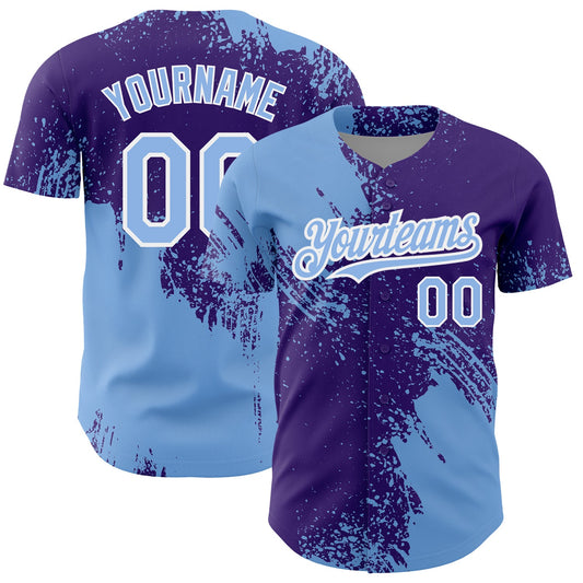 Custom Light Blue Purple-White 3D Pattern Design Abstract Brush Stroke Authentic Baseball Jersey - Sky-Custom