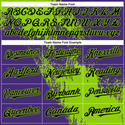 Custom Neon Green Black-Purple 3D Pattern Design Abstract Brush Stroke Authentic Baseball Jersey - Sky-Custom