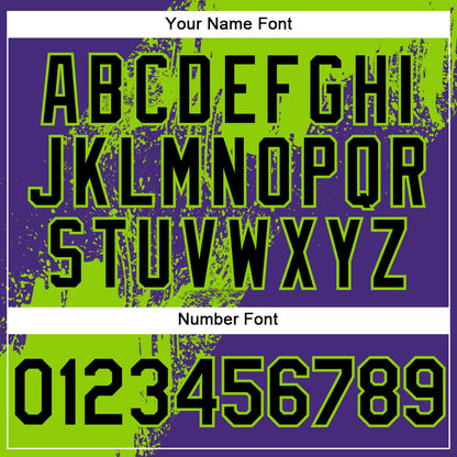 Custom Neon Green Black-Purple 3D Pattern Design Abstract Brush Stroke Authentic Baseball Jersey - Sky-Custom