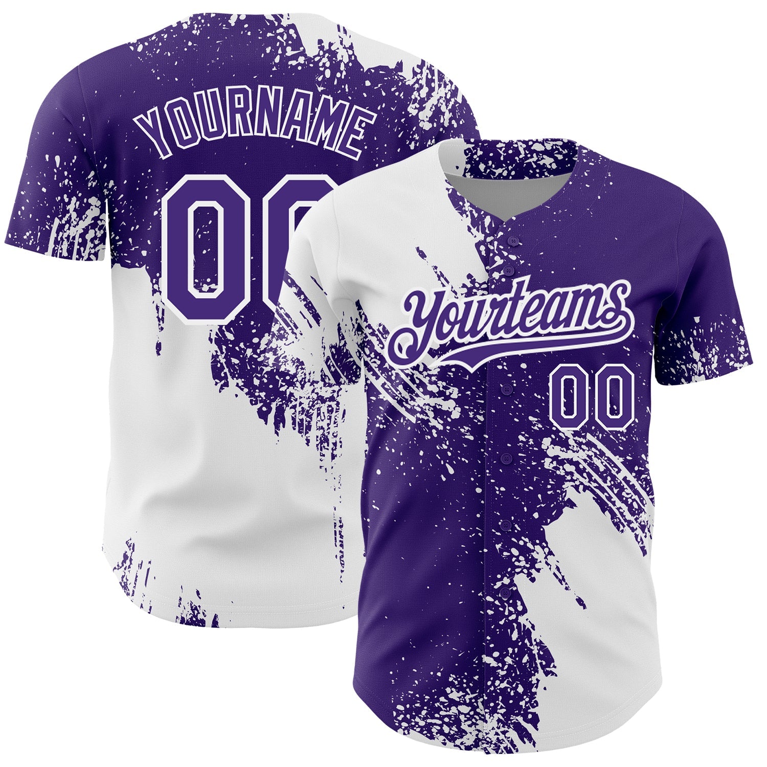 Custom White Purple 3D Pattern Design Abstract Brush Stroke Authentic Baseball Jersey - Sky-Custom