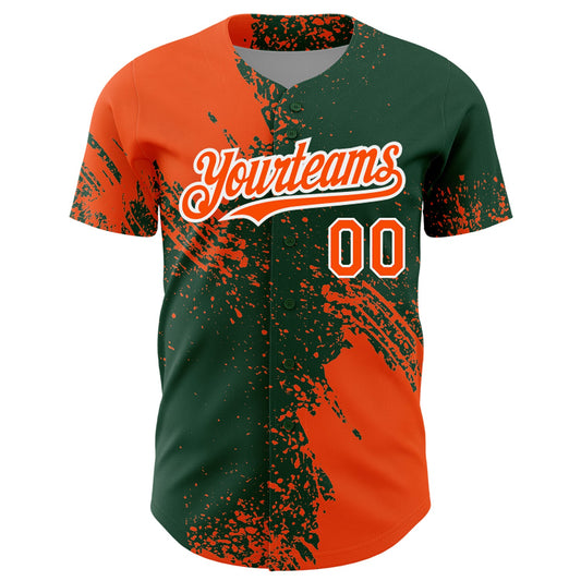Custom Orange Green-White 3D Pattern Design Abstract Brush Stroke Authentic Baseball Jersey - Sky-Custom