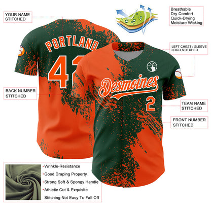 Custom Orange Green-White 3D Pattern Design Abstract Brush Stroke Authentic Baseball Jersey - Sky-Custom