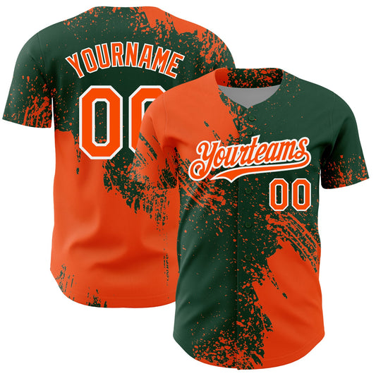Custom Orange Green-White 3D Pattern Design Abstract Brush Stroke Authentic Baseball Jersey - Sky-Custom