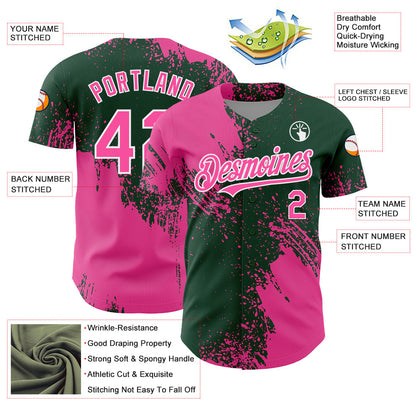 Custom Pink Green-White 3D Pattern Design Abstract Brush Stroke Authentic Baseball Jersey - Sky-Custom