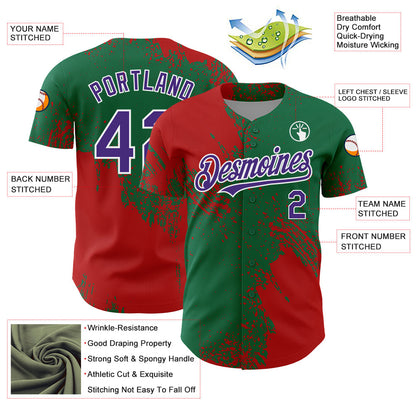 Custom Red Purple Kelly Green-White 3D Pattern Design Abstract Brush Stroke Authentic Baseball Jersey - Sky-Custom