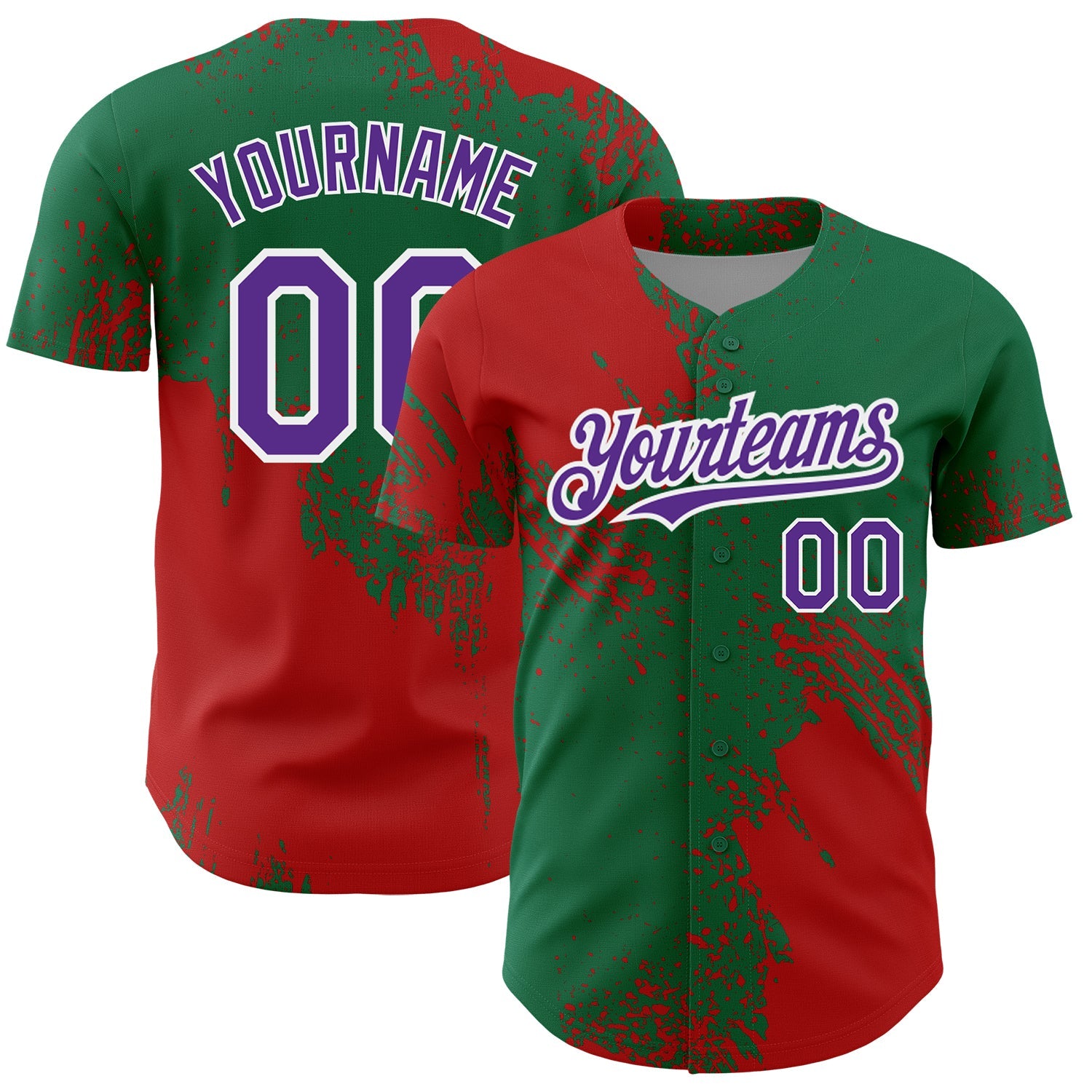 Custom Red Purple Kelly Green-White 3D Pattern Design Abstract Brush Stroke Authentic Baseball Jersey - Sky-Custom