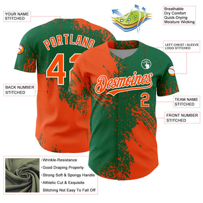 Custom Orange Kelly Green-White 3D Pattern Design Abstract Brush Stroke Authentic Baseball Jersey - Sky-Custom