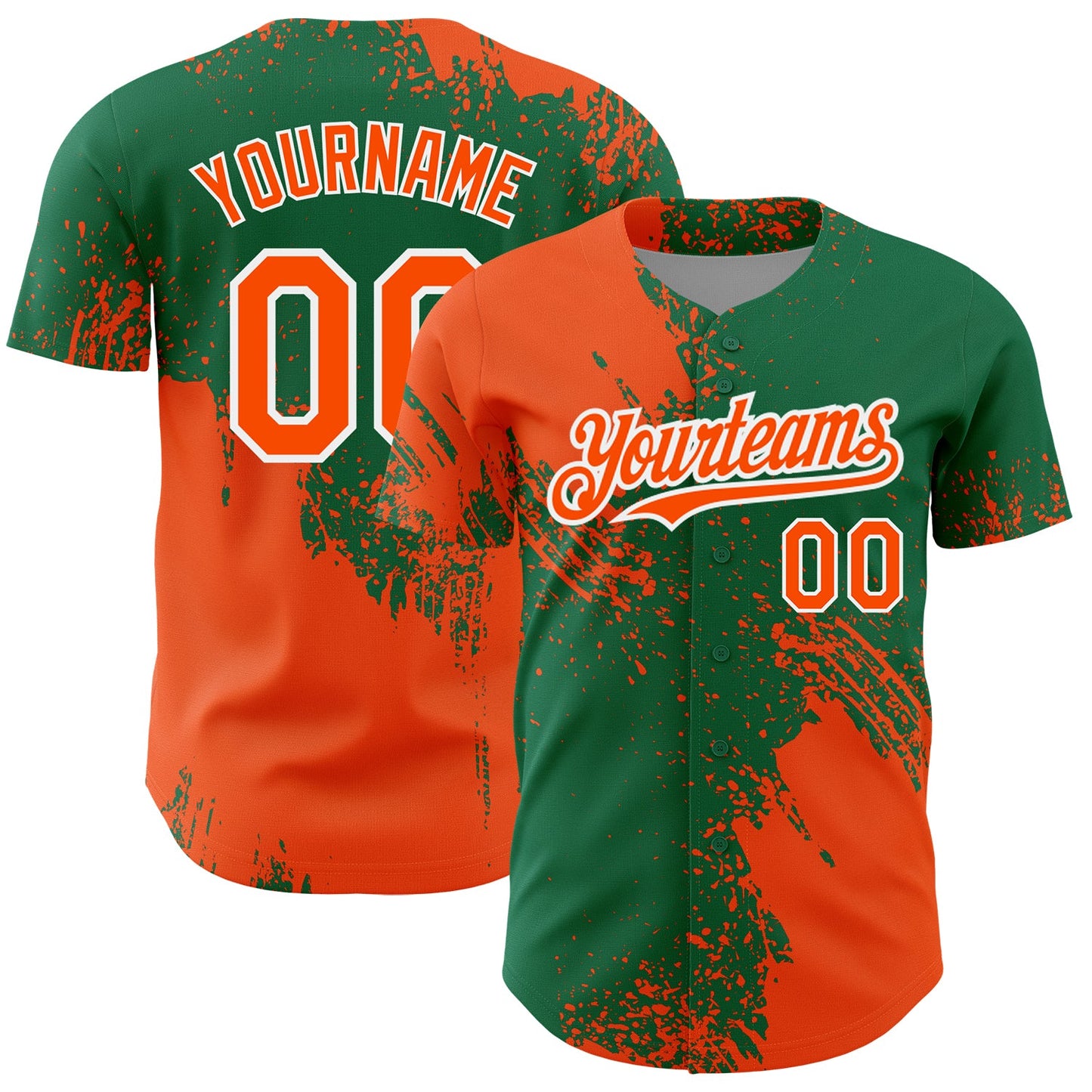 Custom Orange Kelly Green-White 3D Pattern Design Abstract Brush Stroke Authentic Baseball Jersey - Sky-Custom