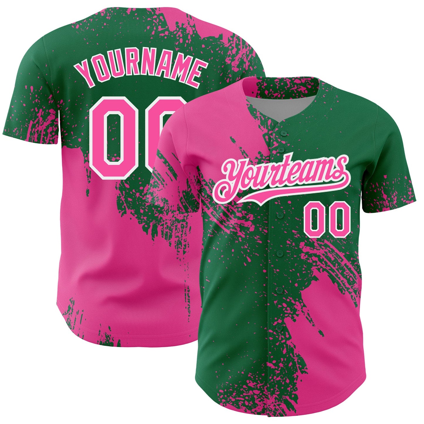 Custom Pink Kelly Green-White 3D Pattern Design Abstract Brush Stroke Authentic Baseball Jersey - Sky-Custom