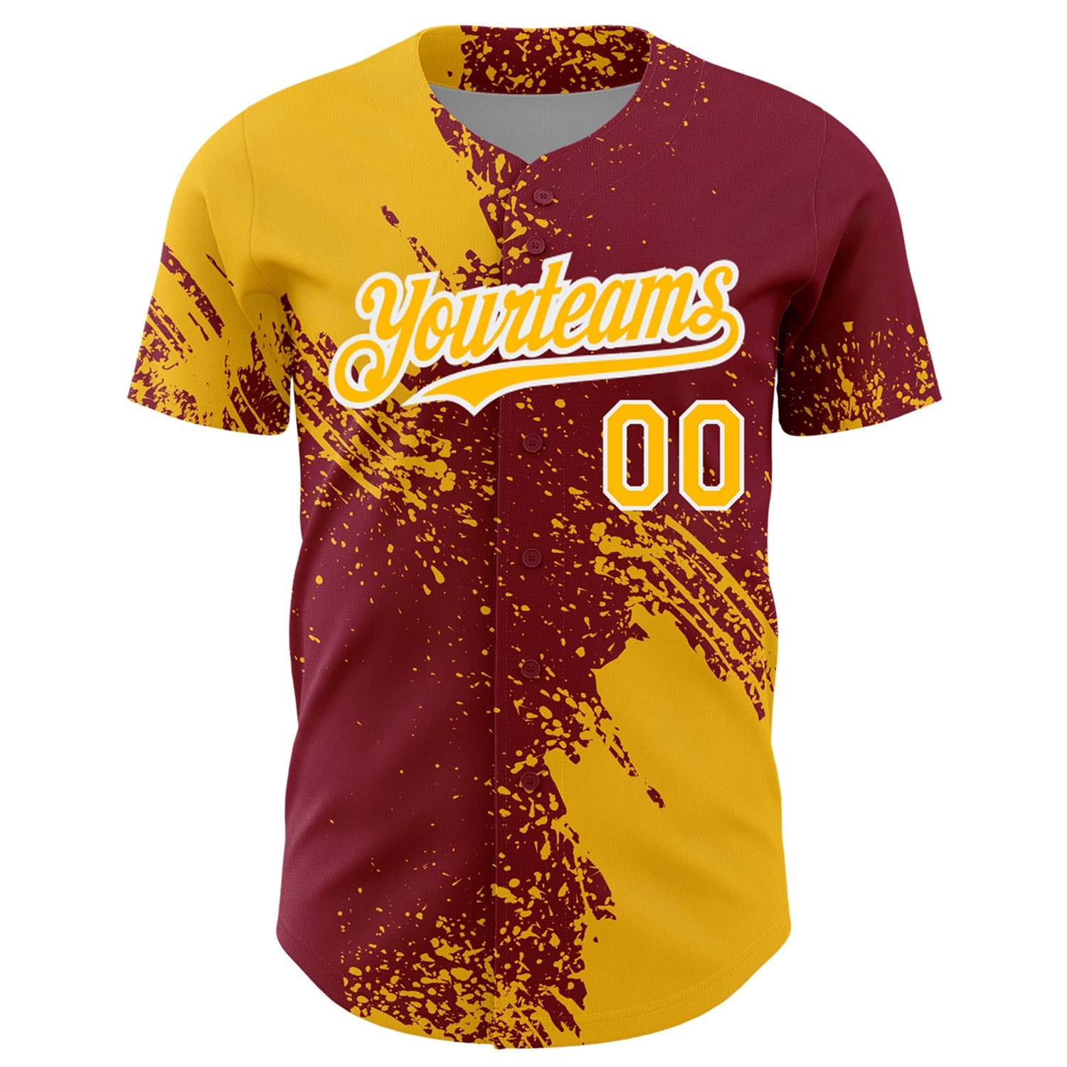 Custom Gold Crimson-White 3D Pattern Design Abstract Brush Stroke Authentic Baseball Jersey - Sky-Custom