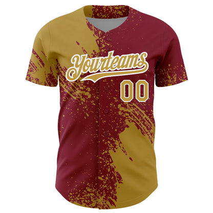 Custom Old Gold Crimson-White 3D Pattern Design Abstract Brush Stroke Authentic Baseball Jersey - Sky-Custom