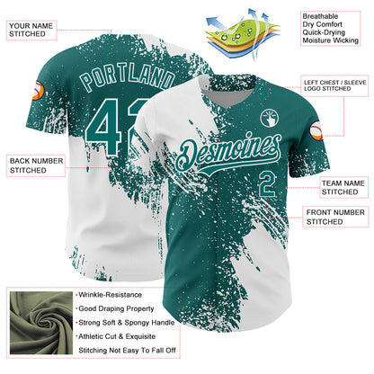 Custom White Teal 3D Pattern Design Abstract Brush Stroke Authentic Baseball Jersey - Sky-Custom