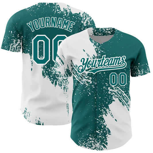 Custom White Teal 3D Pattern Design Abstract Brush Stroke Authentic Baseball Jersey - Sky-Custom