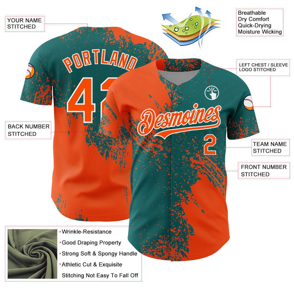 Custom Orange Teal-White 3D Pattern Design Abstract Brush Stroke Authentic Baseball Jersey - Sky-Custom
