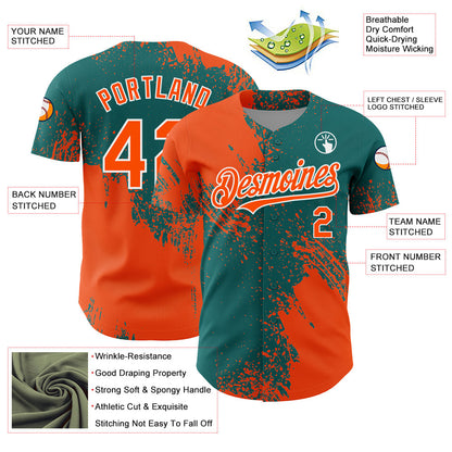 Custom Orange Teal-White 3D Pattern Design Abstract Brush Stroke Authentic Baseball Jersey - Sky-Custom