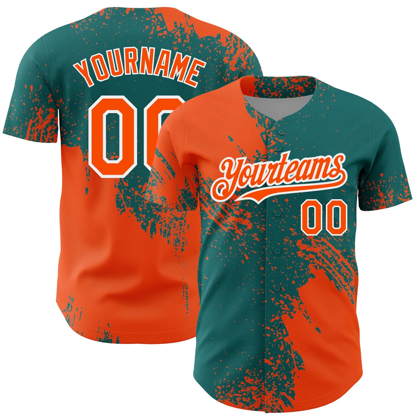Custom Orange Teal-White 3D Pattern Design Abstract Brush Stroke Authentic Baseball Jersey - Sky-Custom