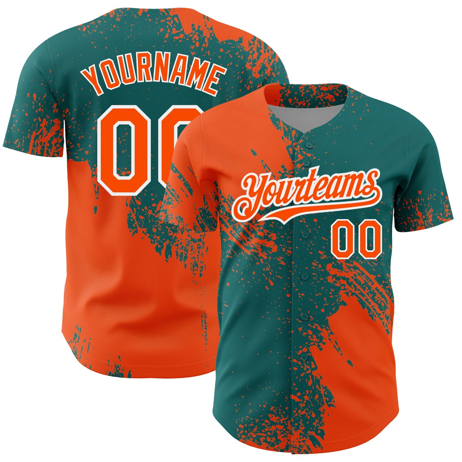 Custom Orange Teal-White 3D Pattern Design Abstract Brush Stroke Authentic Baseball Jersey - Sky-Custom