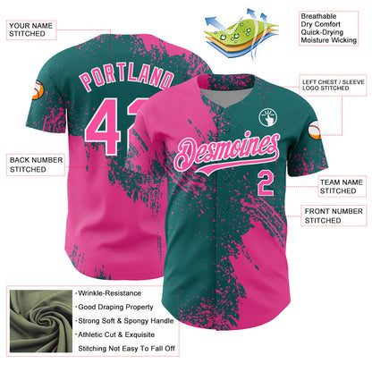Custom Pink Teal-White 3D Pattern Design Abstract Brush Stroke Authentic Baseball Jersey - Sky-Custom