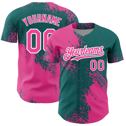 Custom Pink Teal-White 3D Pattern Design Abstract Brush Stroke Authentic Baseball Jersey - Sky-Custom