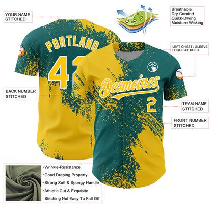 Custom Yellow Teal-White 3D Pattern Design Abstract Brush Stroke Authentic Baseball Jersey - Sky-Custom