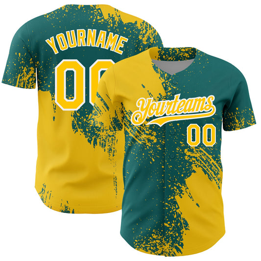 Custom Yellow Teal-White 3D Pattern Design Abstract Brush Stroke Authentic Baseball Jersey - Sky-Custom