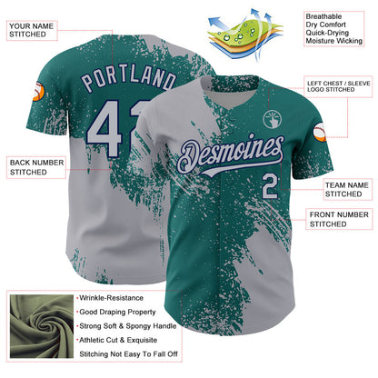Custom Gray Teal-Navy 3D Pattern Design Abstract Brush Stroke Authentic Baseball Jersey - Sky-Custom