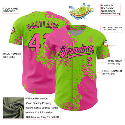 Custom Pink Neon Green-Black 3D Pattern Design Abstract Brush Stroke Authentic Baseball Jersey - Sky-Custom