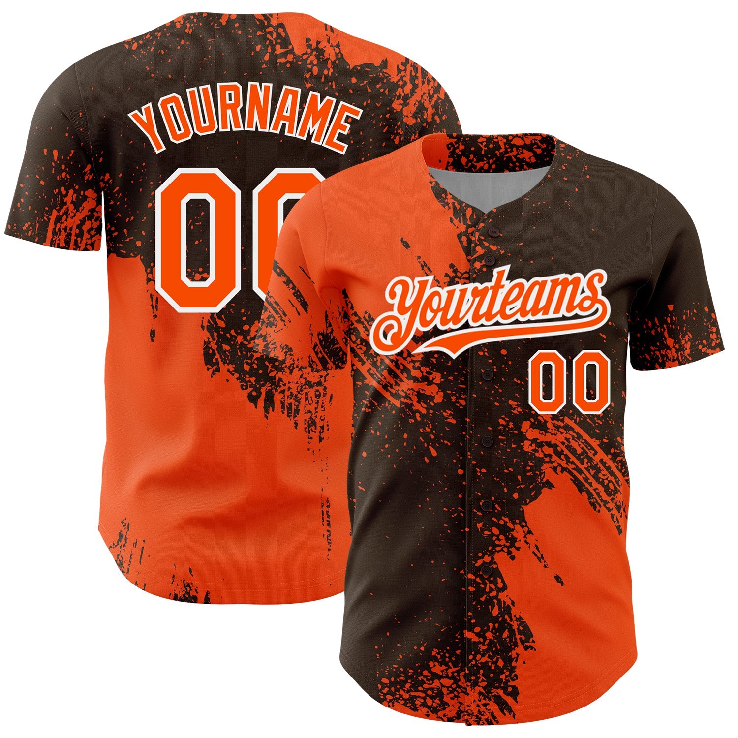 Custom Orange Brown-White 3D Pattern Design Abstract Brush Stroke Authentic Baseball Jersey - Sky-Custom
