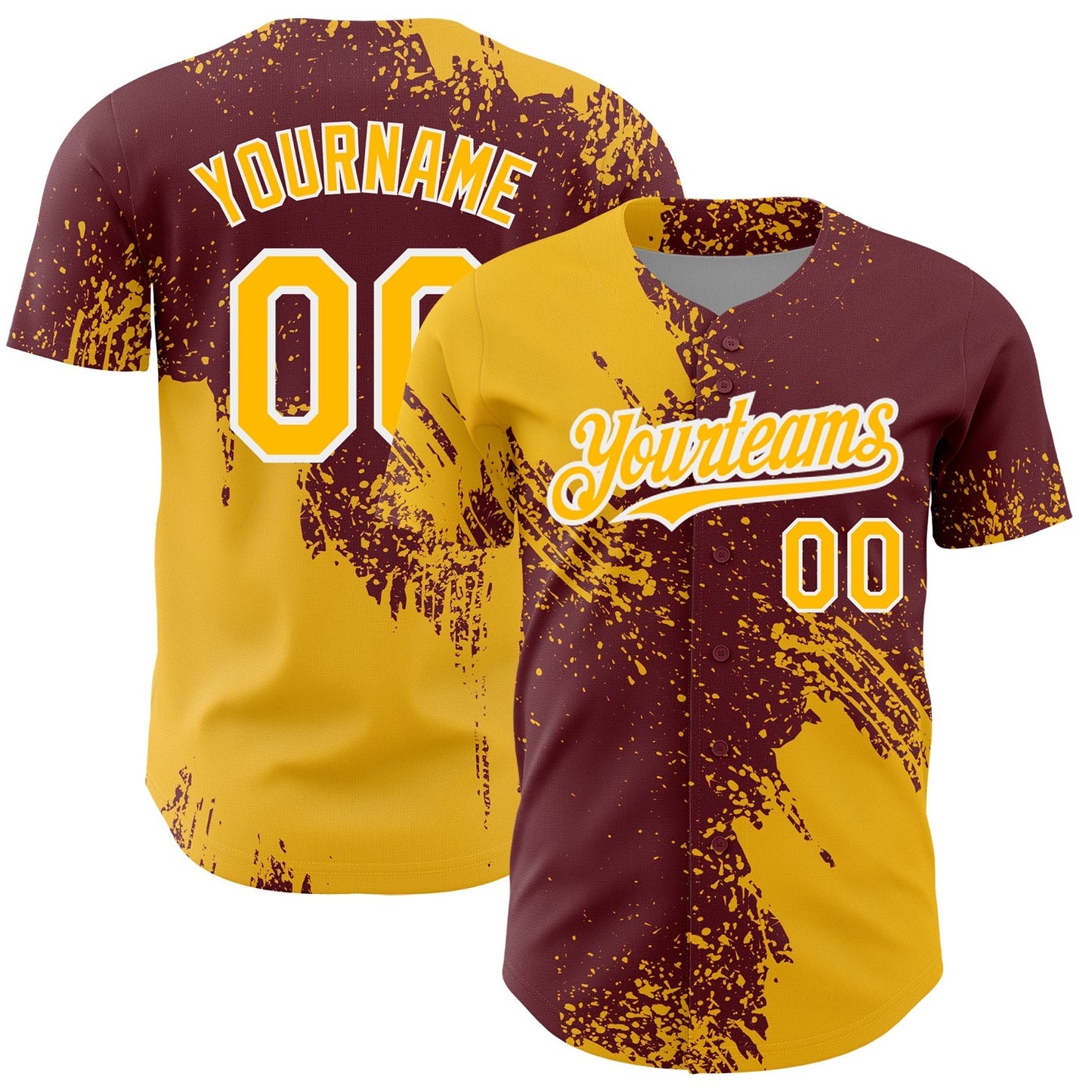 Custom Gold Burgundy-White 3D Pattern Design Abstract Brush Stroke Authentic Baseball Jersey - Sky-Custom