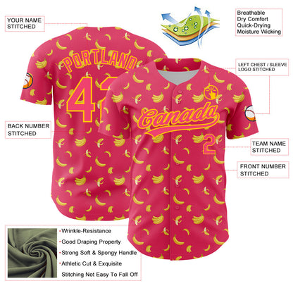 Custom Neon Pink Yellow 3D Pattern Design Fruit Banana Authentic Baseball Jersey - Sky-Custom
