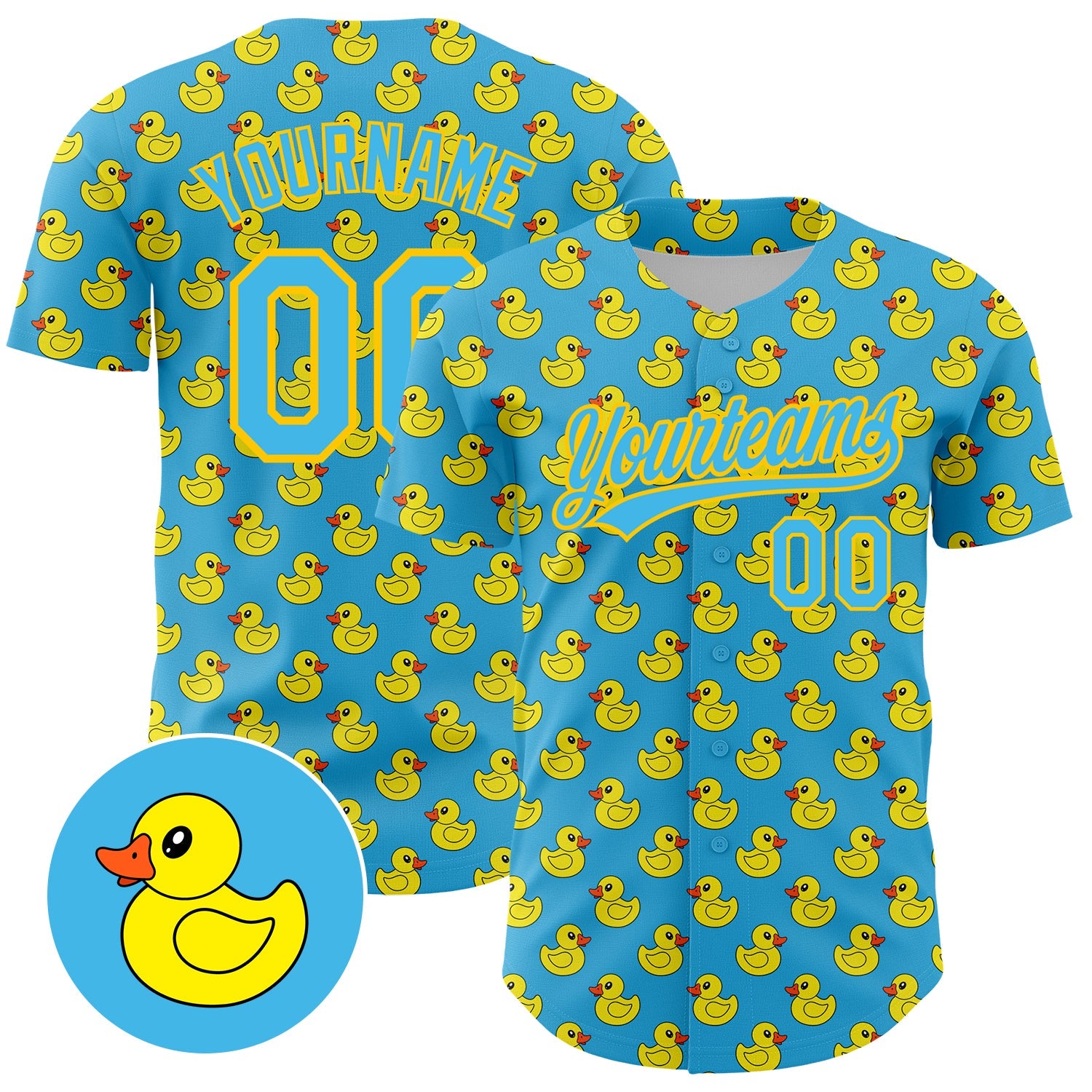 Custom Sky Blue Yellow 3D Pattern Design Animal Duck Authentic Baseball Jersey - Sky-Custom