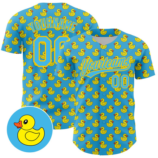 Custom Sky Blue Yellow 3D Pattern Design Animal Duck Authentic Baseball Jersey - Sky-Custom