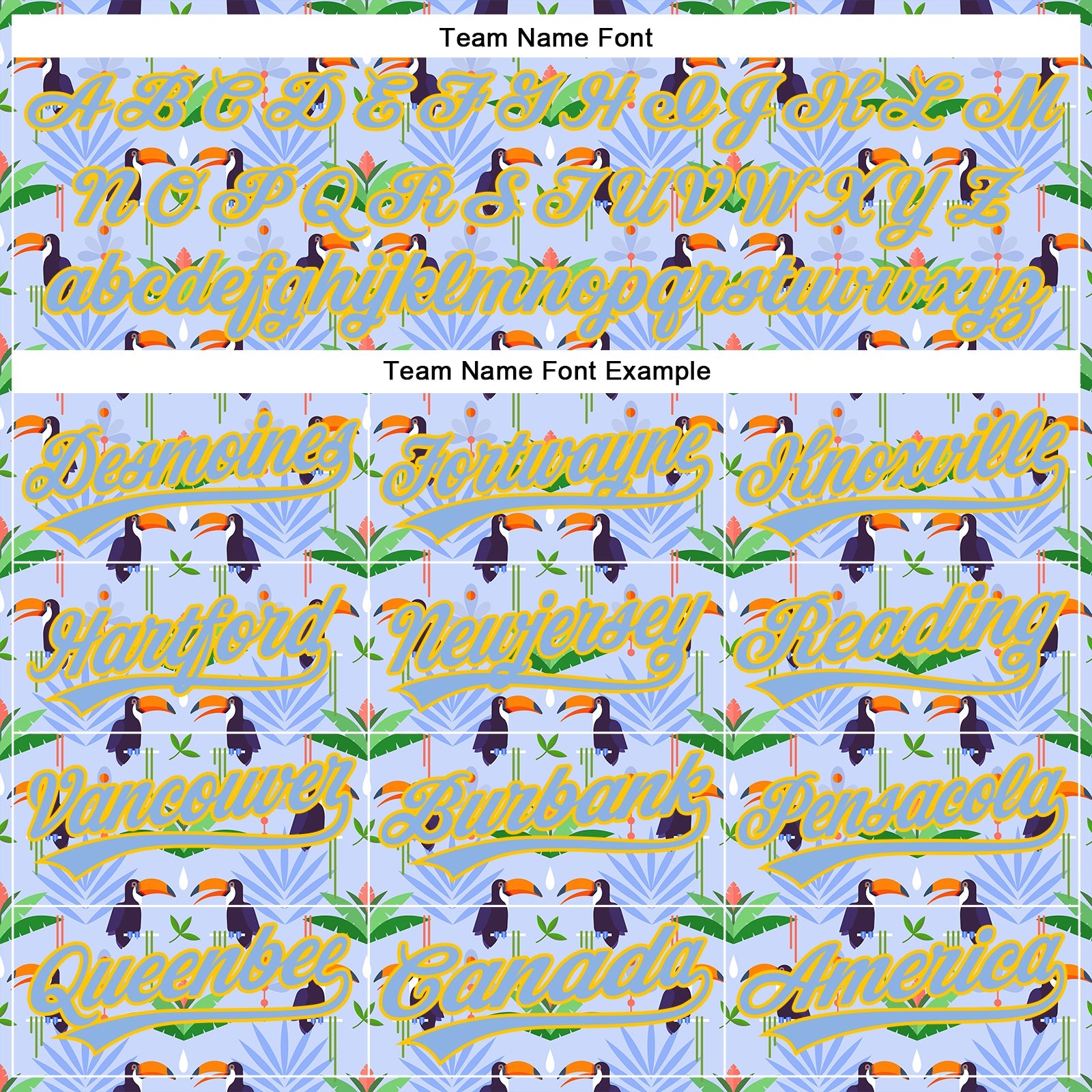 Custom Light Blue Yellow 3D Pattern Design Animal Toucan And Tropical Hawaii Palm Leaves Authentic Baseball Jersey - Sky-Custom