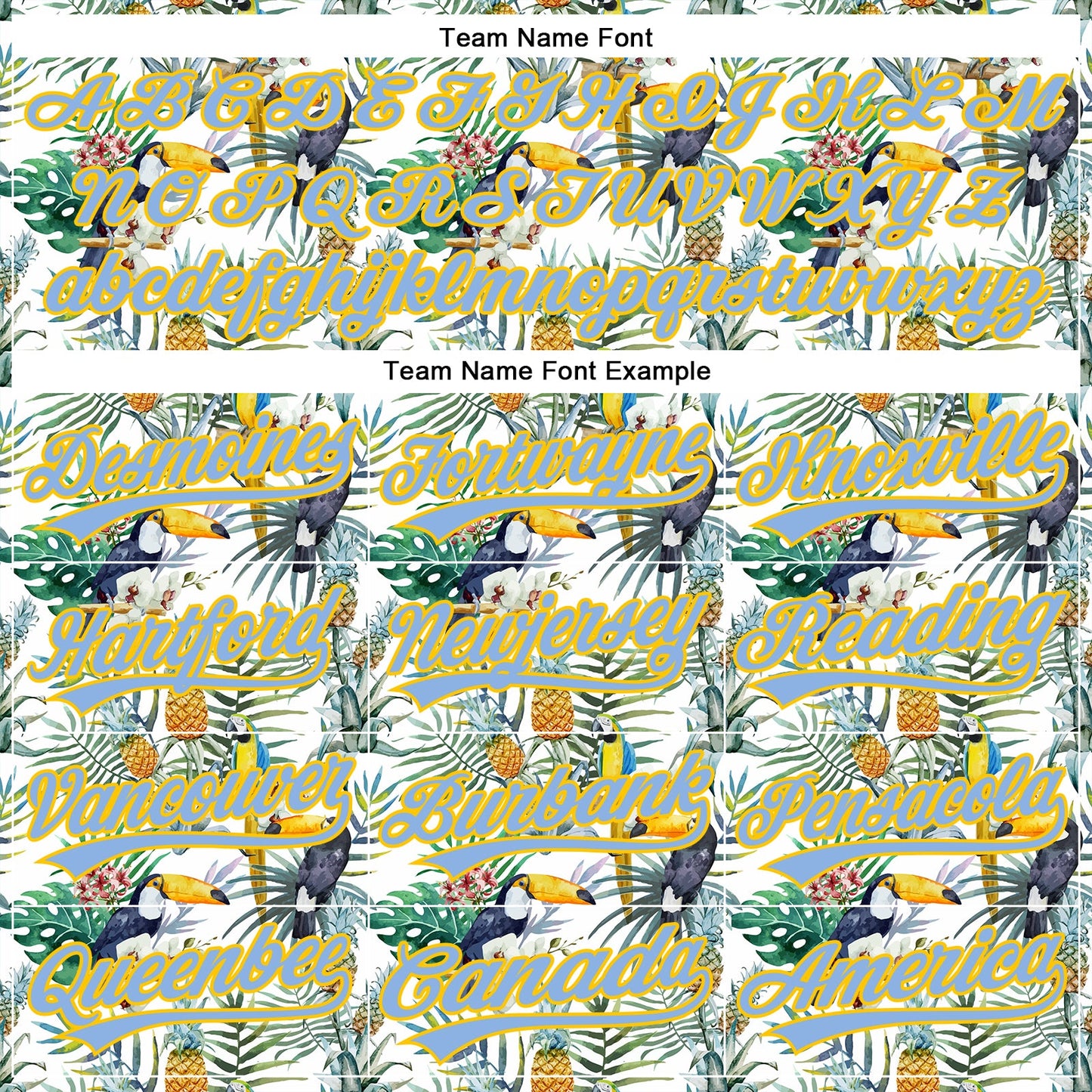 Custom White Light Blue-Yellow 3D Pattern Design Animal Toucan And Tropical Hawaii Palm Leaves Authentic Baseball Jersey - Sky-Custom