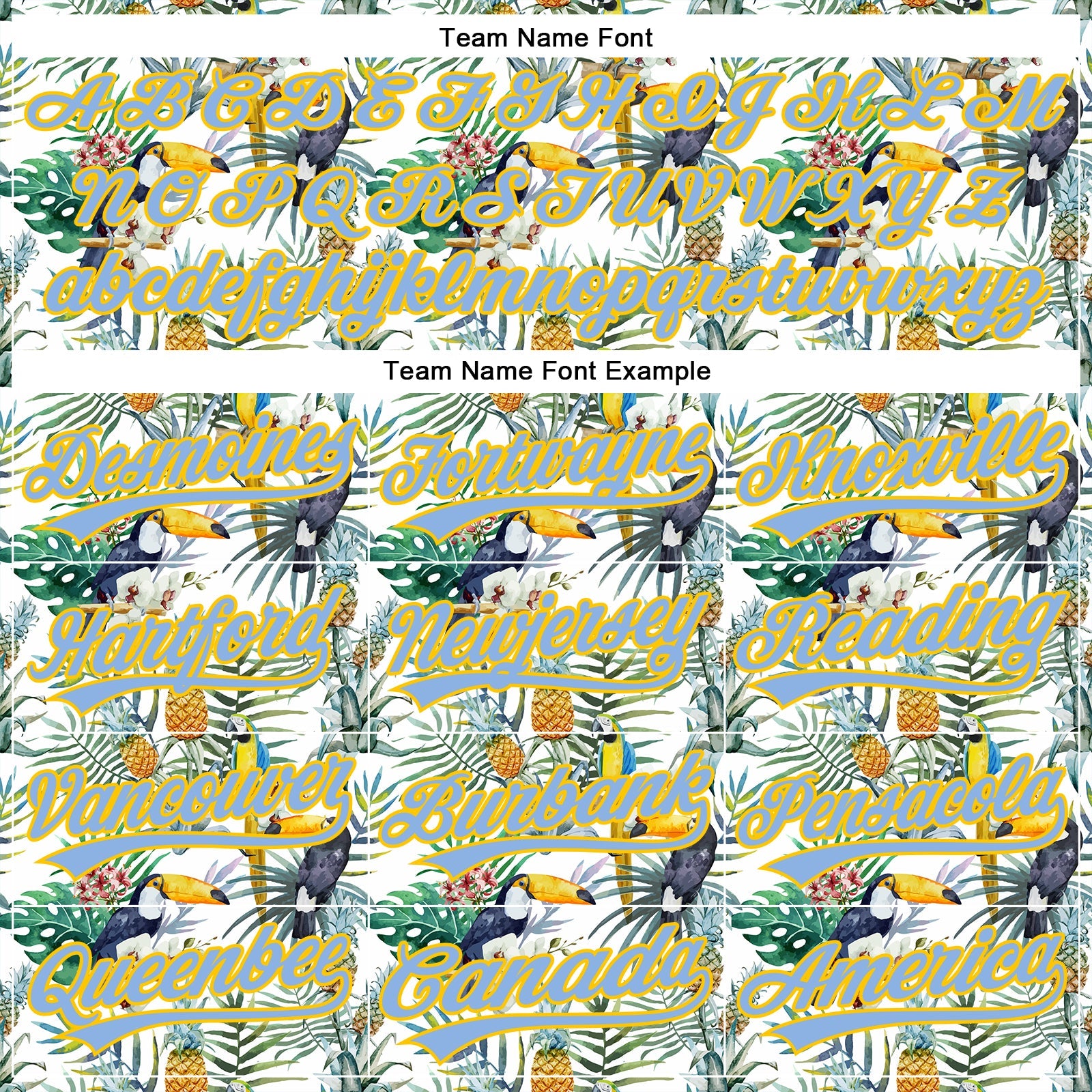 Custom White Light Blue-Yellow 3D Pattern Design Animal Toucan And Tropical Hawaii Palm Leaves Authentic Baseball Jersey - Sky-Custom