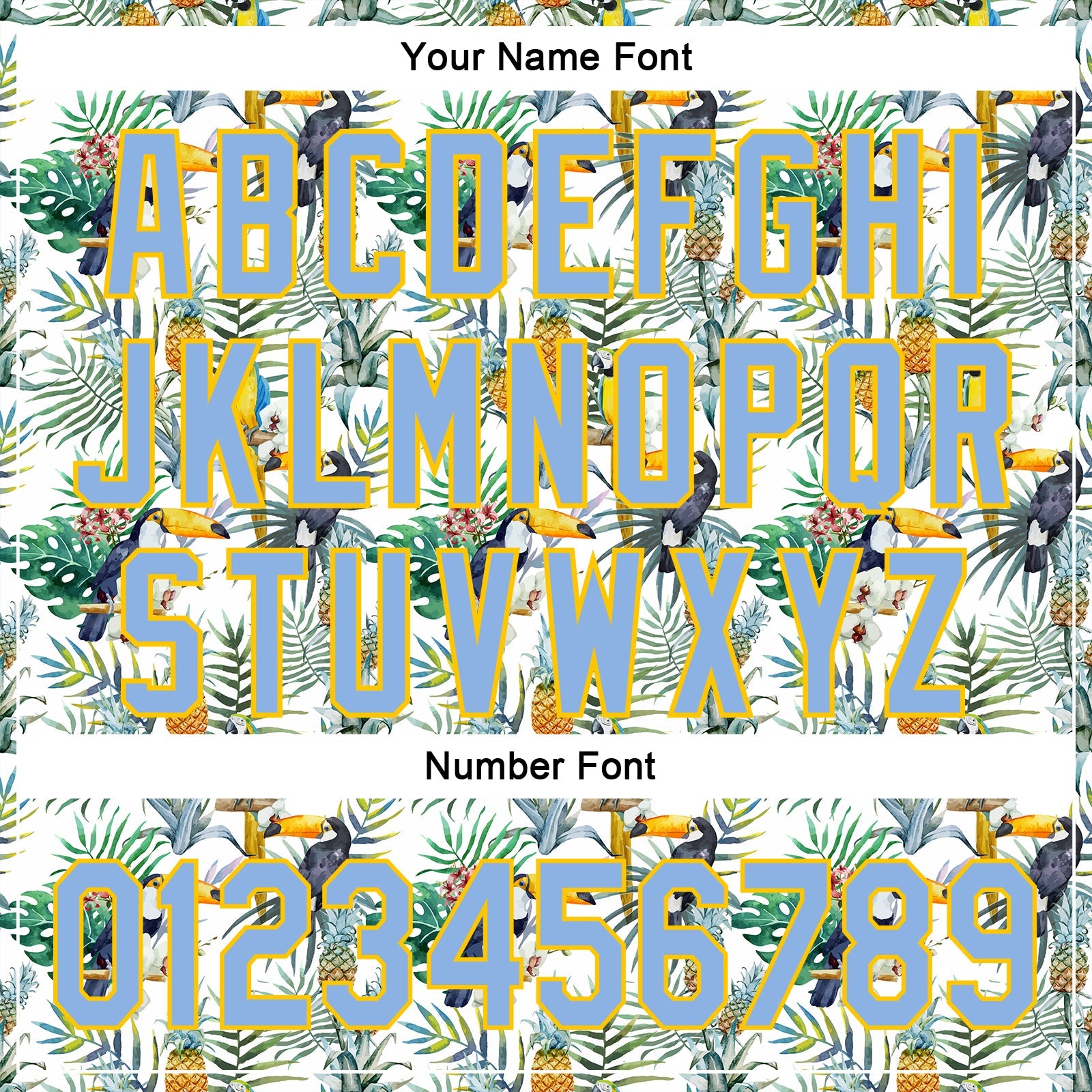 Custom White Light Blue-Yellow 3D Pattern Design Animal Toucan And Tropical Hawaii Palm Leaves Authentic Baseball Jersey - Sky-Custom