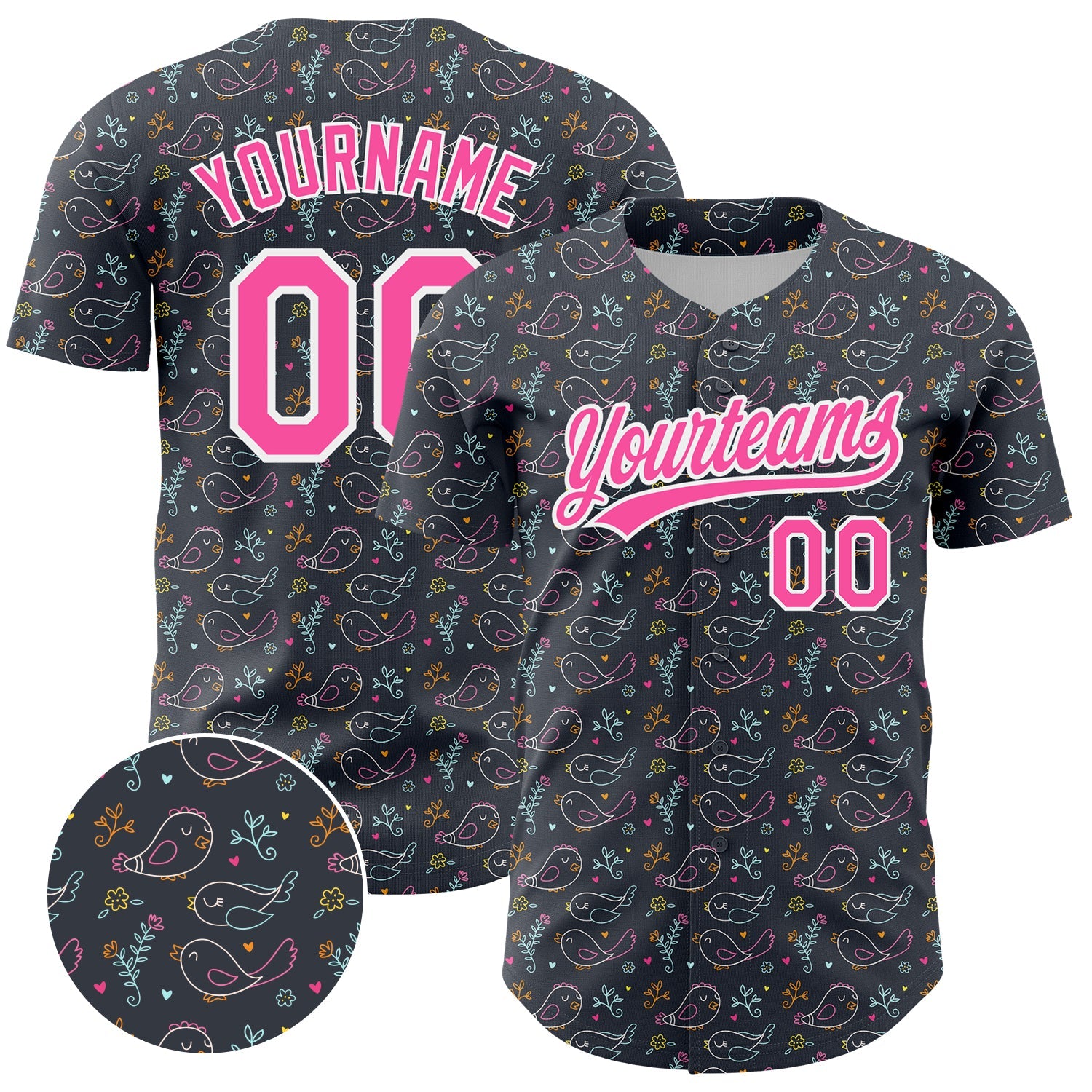 Custom Navy Pink-White 3D Pattern Design Animal Bird Authentic Baseball Jersey - Sky-Custom