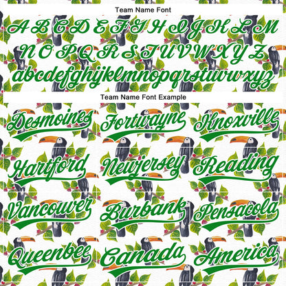 Custom White Grass Green 3D Pattern Design Animal Toucan And Tropical Hawaii Palm Leaves Authentic Baseball Jersey - Sky-Custom